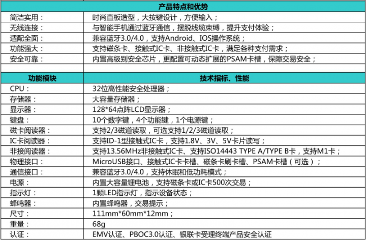 通易付MP46终端产品规格介绍(图1)